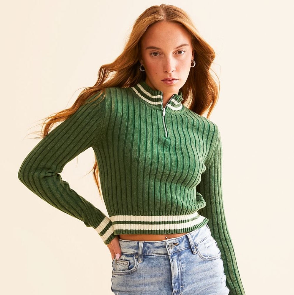 Fitz + Eddi Quarter Zip Cropped Varsity Sweater